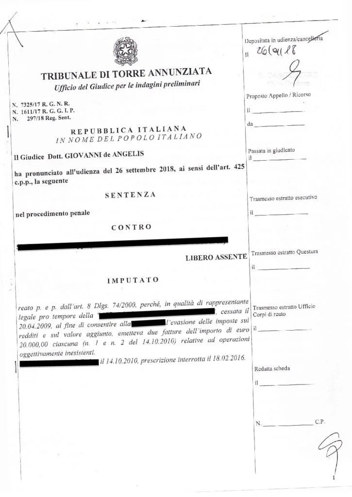 Emissione di fatture per operazioni inesistenti: Assoluzione per assistito dello studio legale