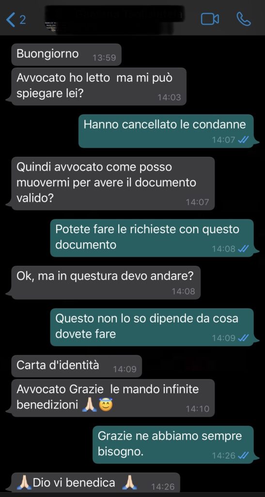 Chat whatsapp a seguito dell'estinzione dell'ordinanza