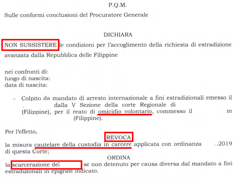 L’estradizione non può essere concessa in caso di rischio di violazione dei diritti umani