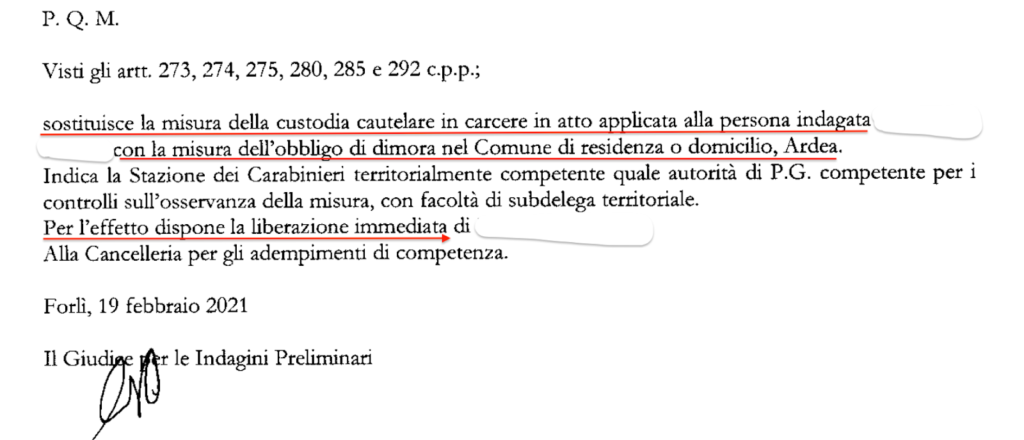Ordinanza di sostituzione di misura cautelare 2