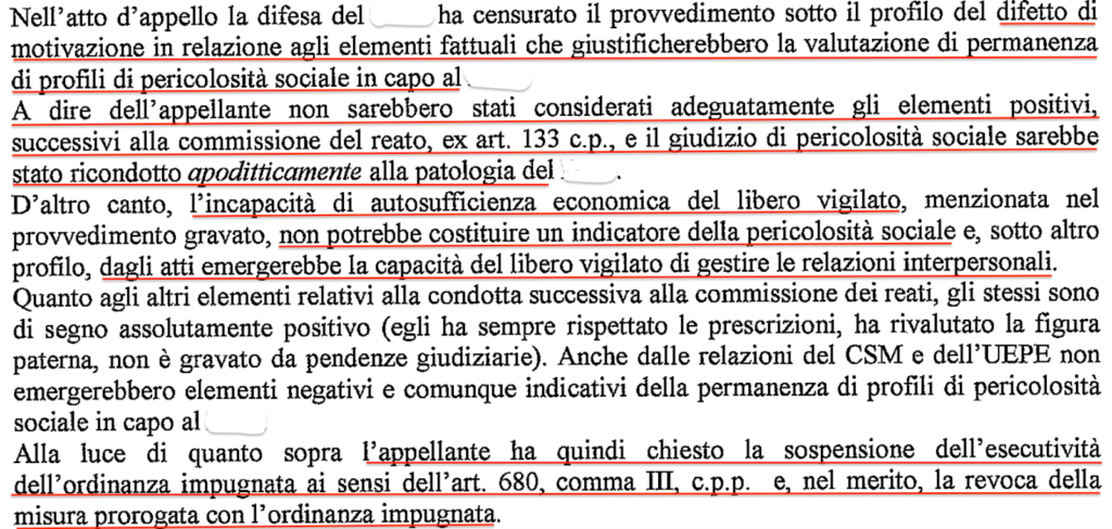 Richiesta difensiva Libertà Vigilata