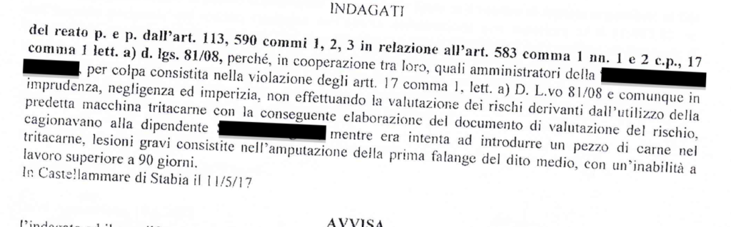 Accusa mossa nei confronti dell'indagato