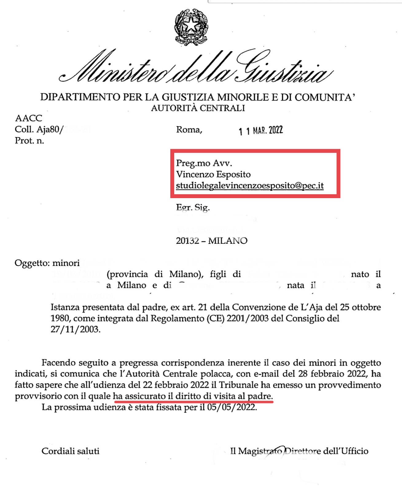 diritto di visita sottrazione internazionale minori 