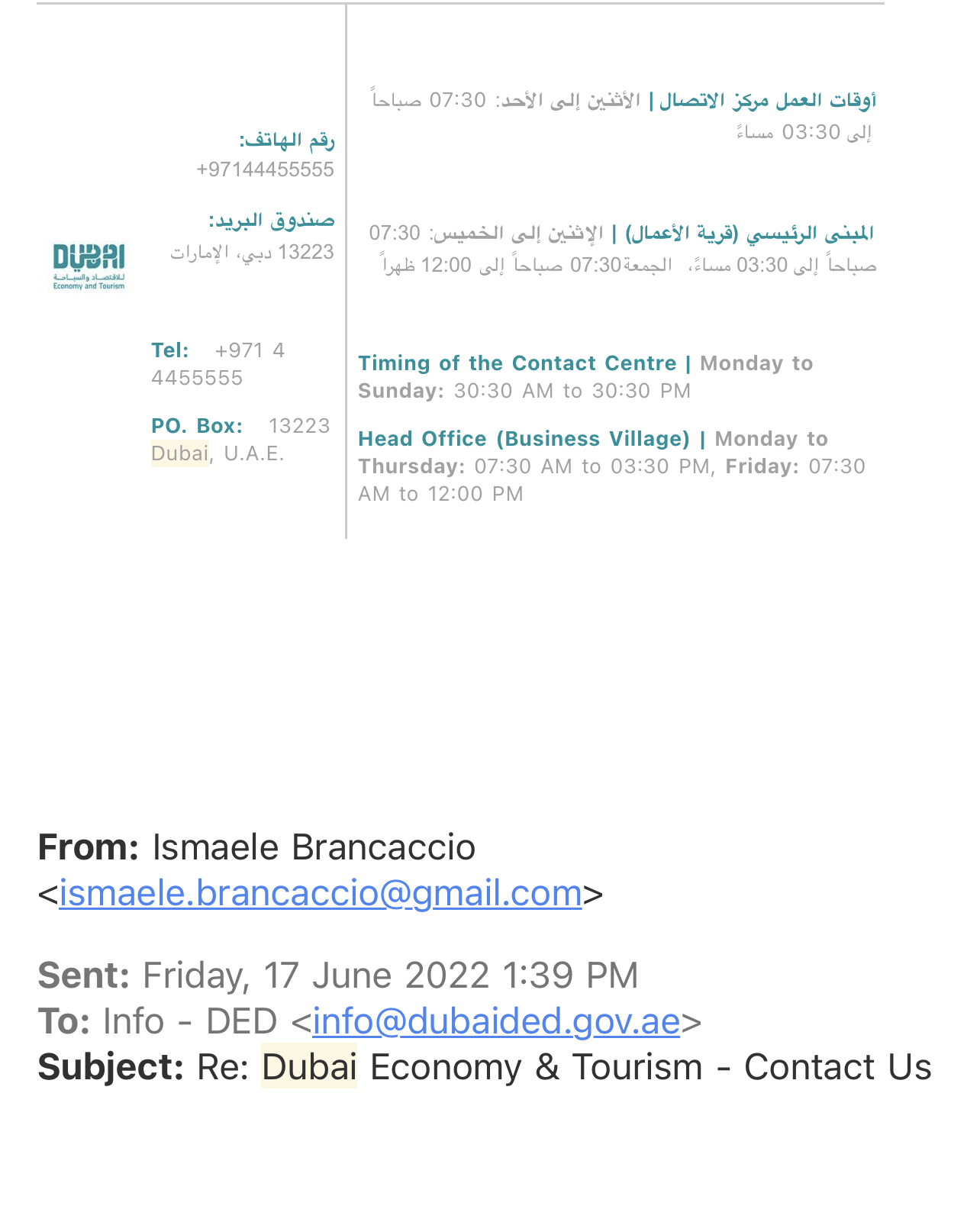 Dubai contatto Economy Tourism 