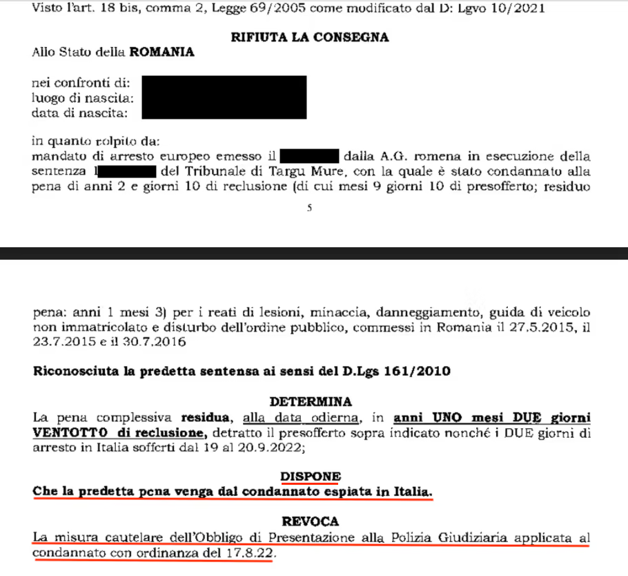 rifiuto consegna Romania