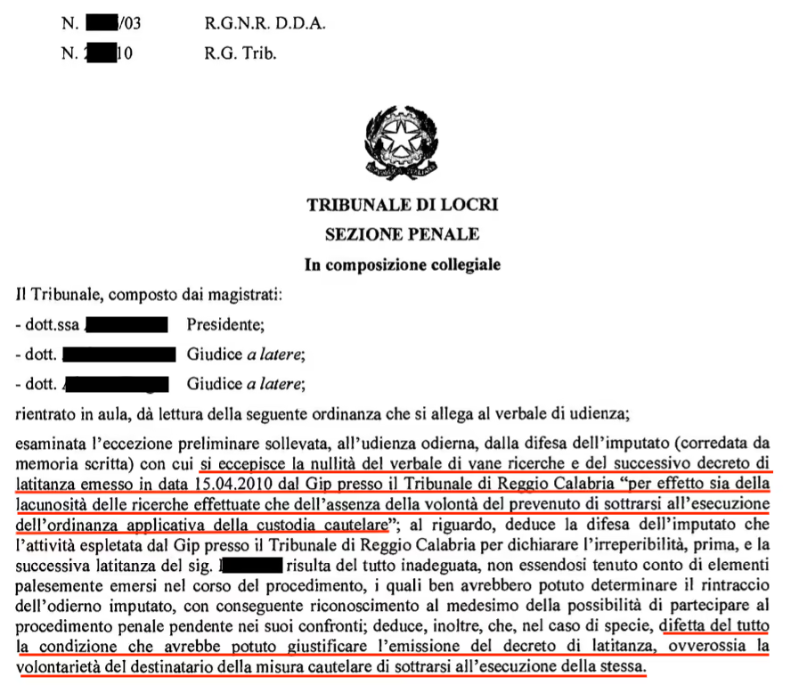 richiesta nullità decreto latitanza