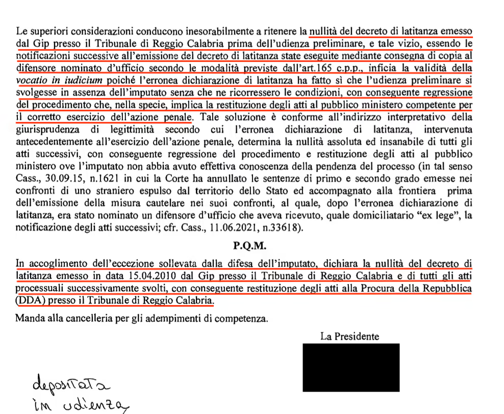 tribunale nullità decreto latitanza