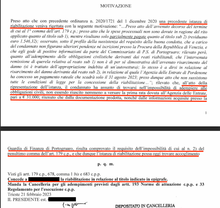 concessione tribunale riabilitazione penale