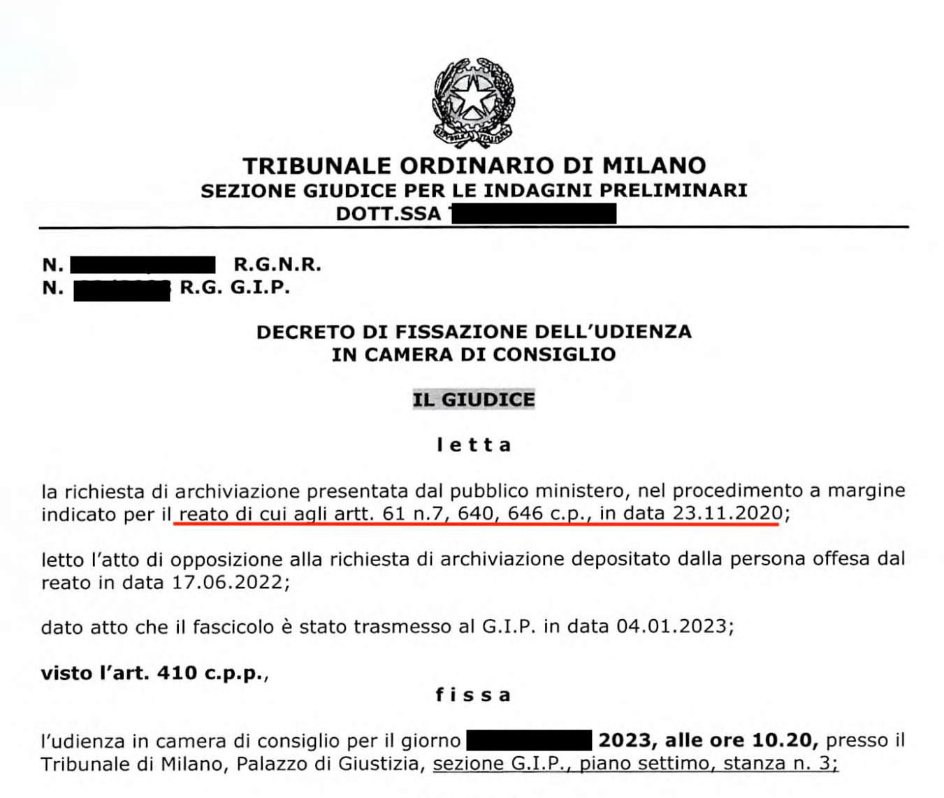 fissazione udienza indagini preliminari