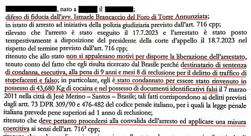 arresto traffico stupefacenti Brasile 