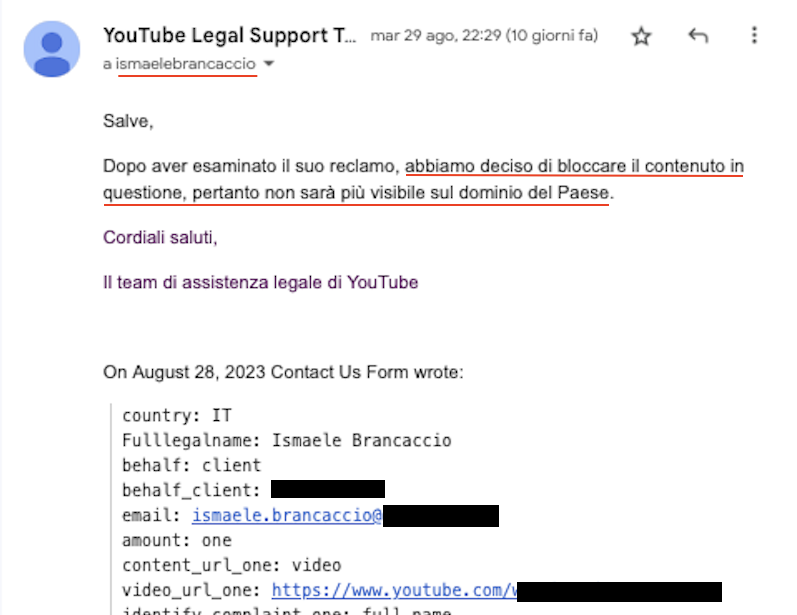 blocco segnalazione YouTube