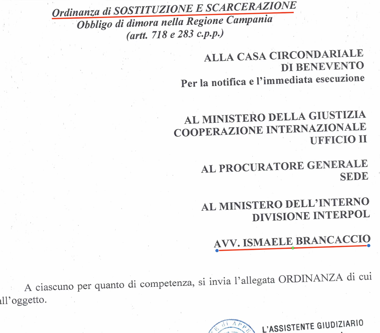 ordinanza scarcerazione estradizione brasile 