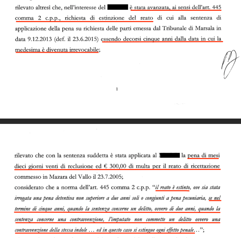 provvedimento giudice delitto ricettazione 