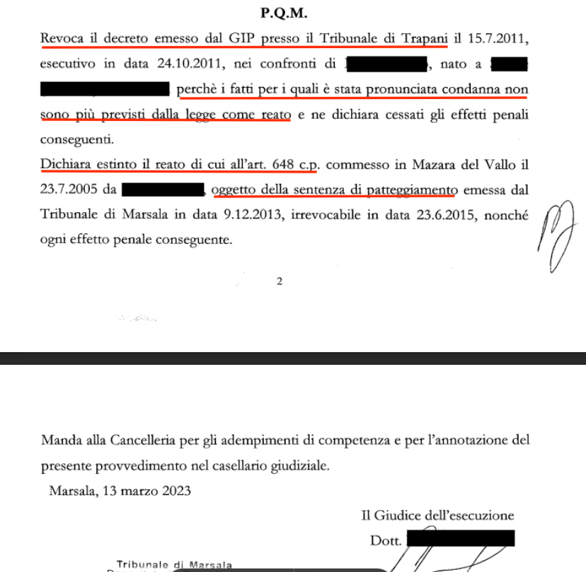 revoca condanna reato ricettazione 