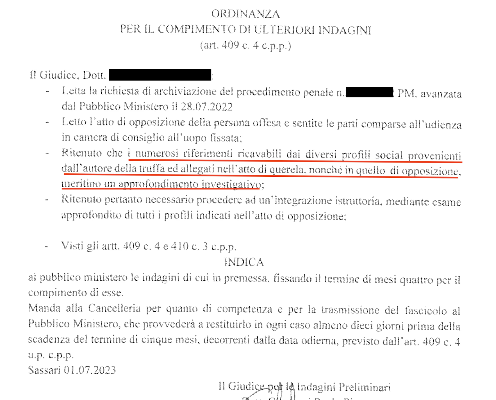 ordinanza richiesta archiviazione