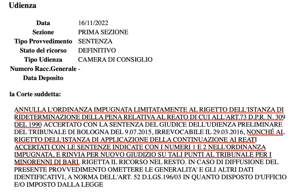 sentenza riduzione della pena