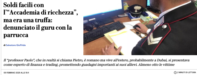 La trappola del guru con la parrucca: identificato il sedicente broker